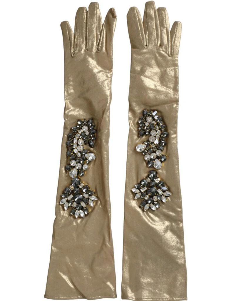 Dolce & Gabbana Satin Crystal Elbow Length Women's Gloves 1