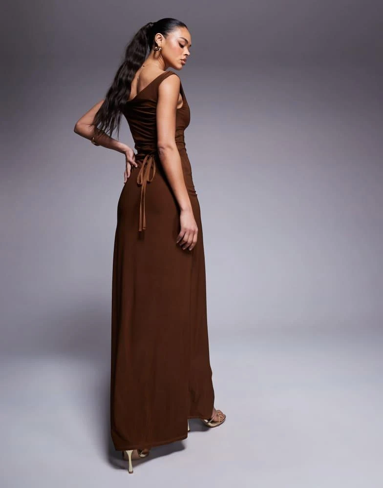 ASOS ASOS DESIGN twist shoulder with lace up back maxi dress in bronze 2