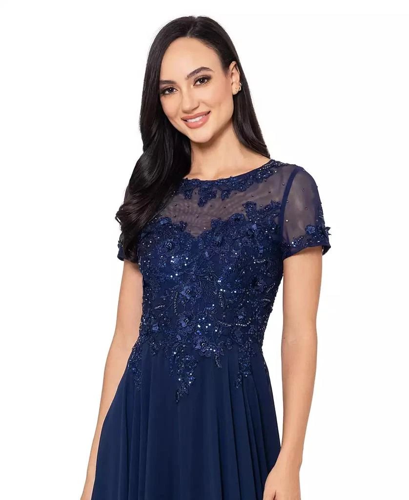 XSCAPE Petite Embellished Illusion-Bodice Gown 3
