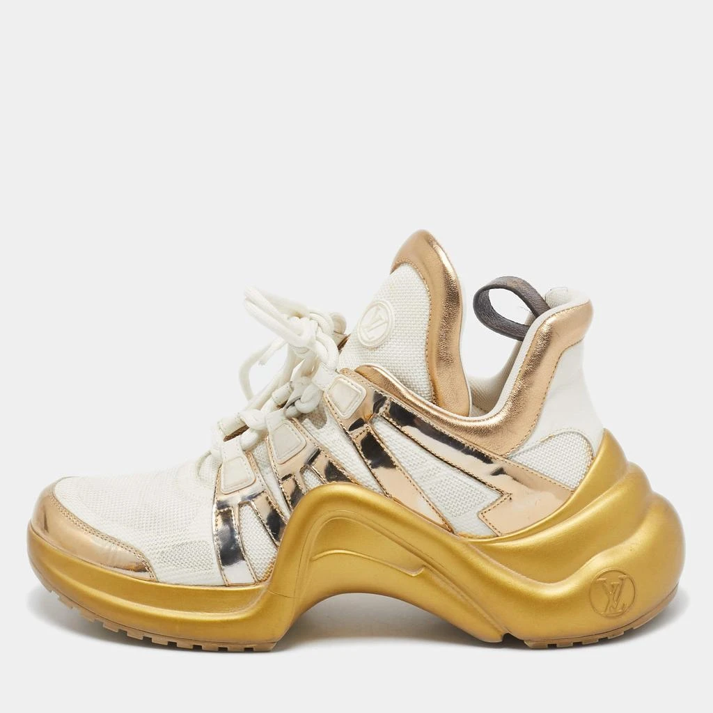 Louis Vuitton Louis Vuitton White/Gold Leather and Mesh LV Archlight Sneakers Size 40 1
