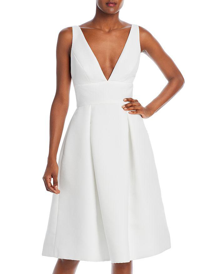 Amsale Faille V-Neck Fit-and-Flare Dress