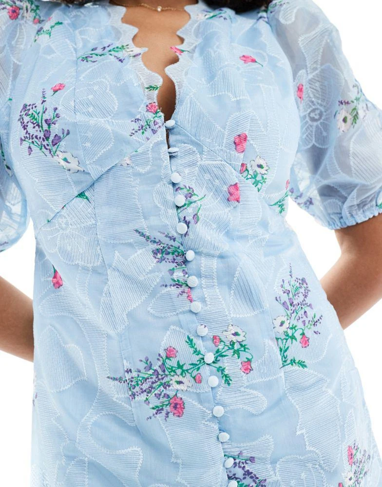 Y.A.S. Y.A.S embroidered organza button through mini dress in blue 4