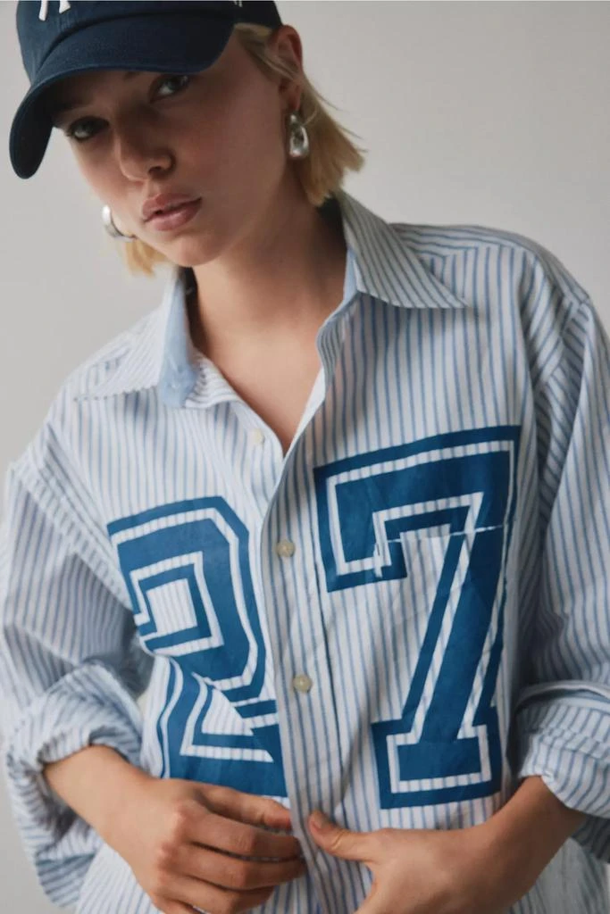 Urban Renewal ReMADE By UO Jersey Number Graphic Button-Down Shirt 4
