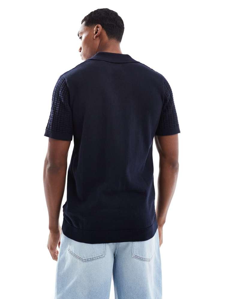 Brave Soul Brave Soul Knitted short sleeve shirt in navy