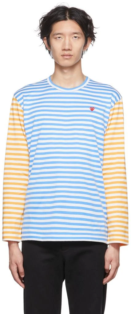 Comme des Garcons Blue & Yellow Heart Long Sleeve T-Shirt 1