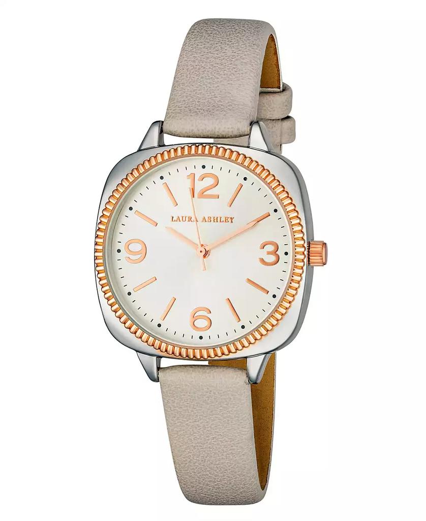 Laura Ashley Women's Cushion Case Sunray Dial Gray Polyurethane Strap Watch 35mm