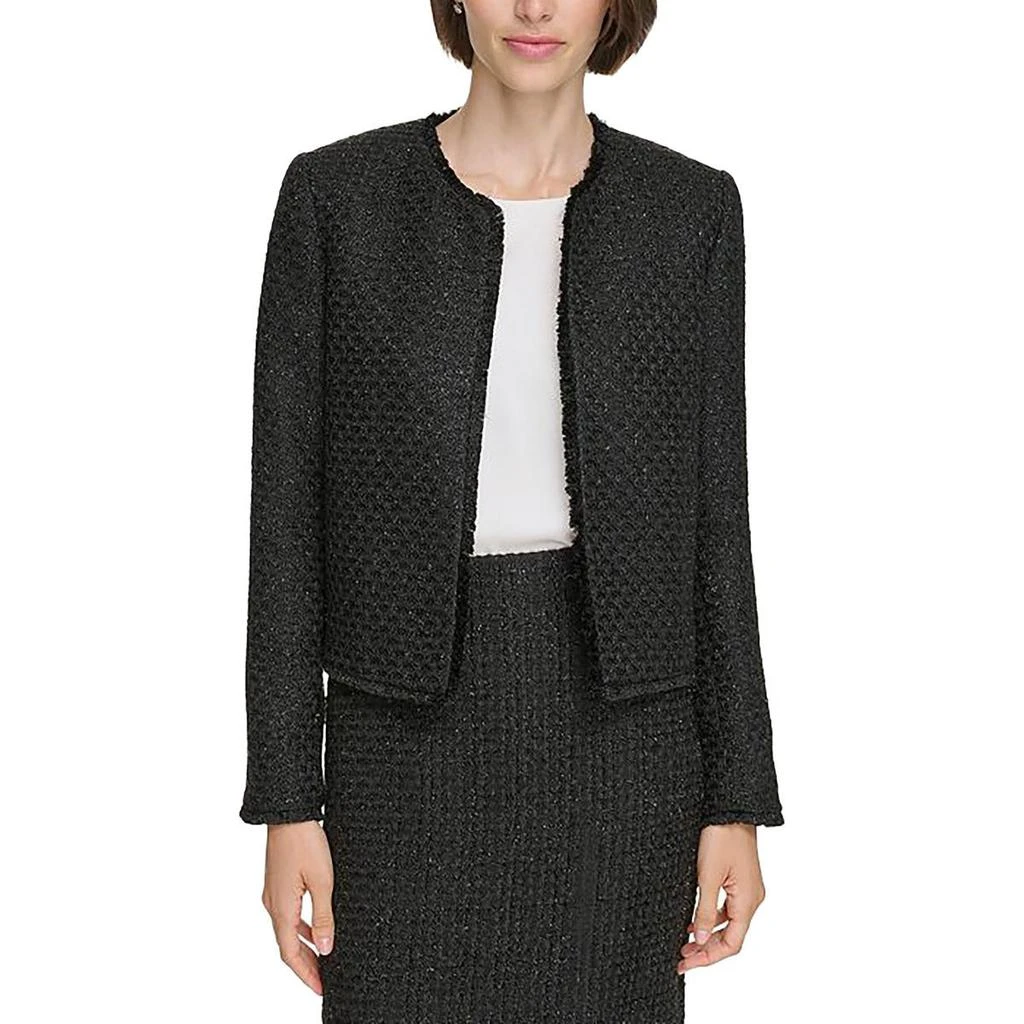 Calvin Klein Womens Tweed Fringe Open-Front Blazer 1