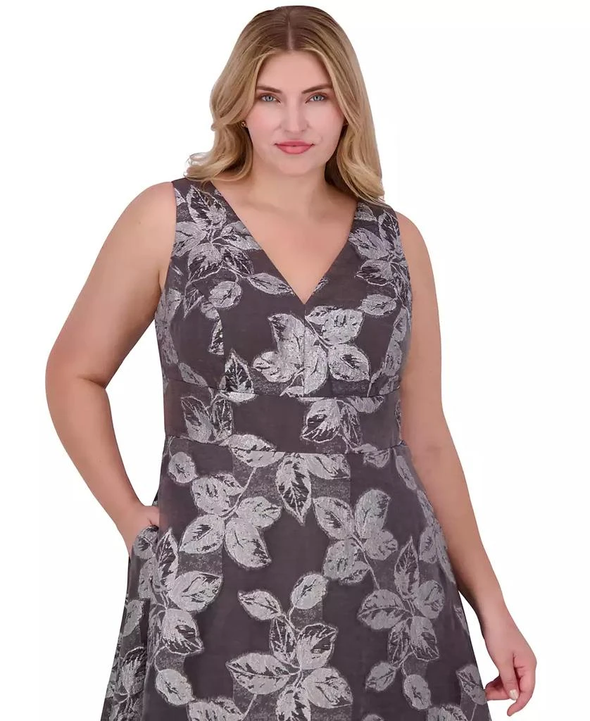 Eliza J Plus Size Metallic-Threaded Floral-Print Ball Gown 3