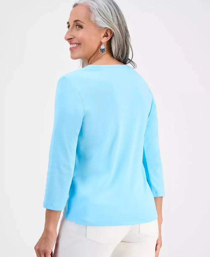 Style & Co Petite V-Neck 3/4-Sleeve T-Shirt, Created for Macy's 3