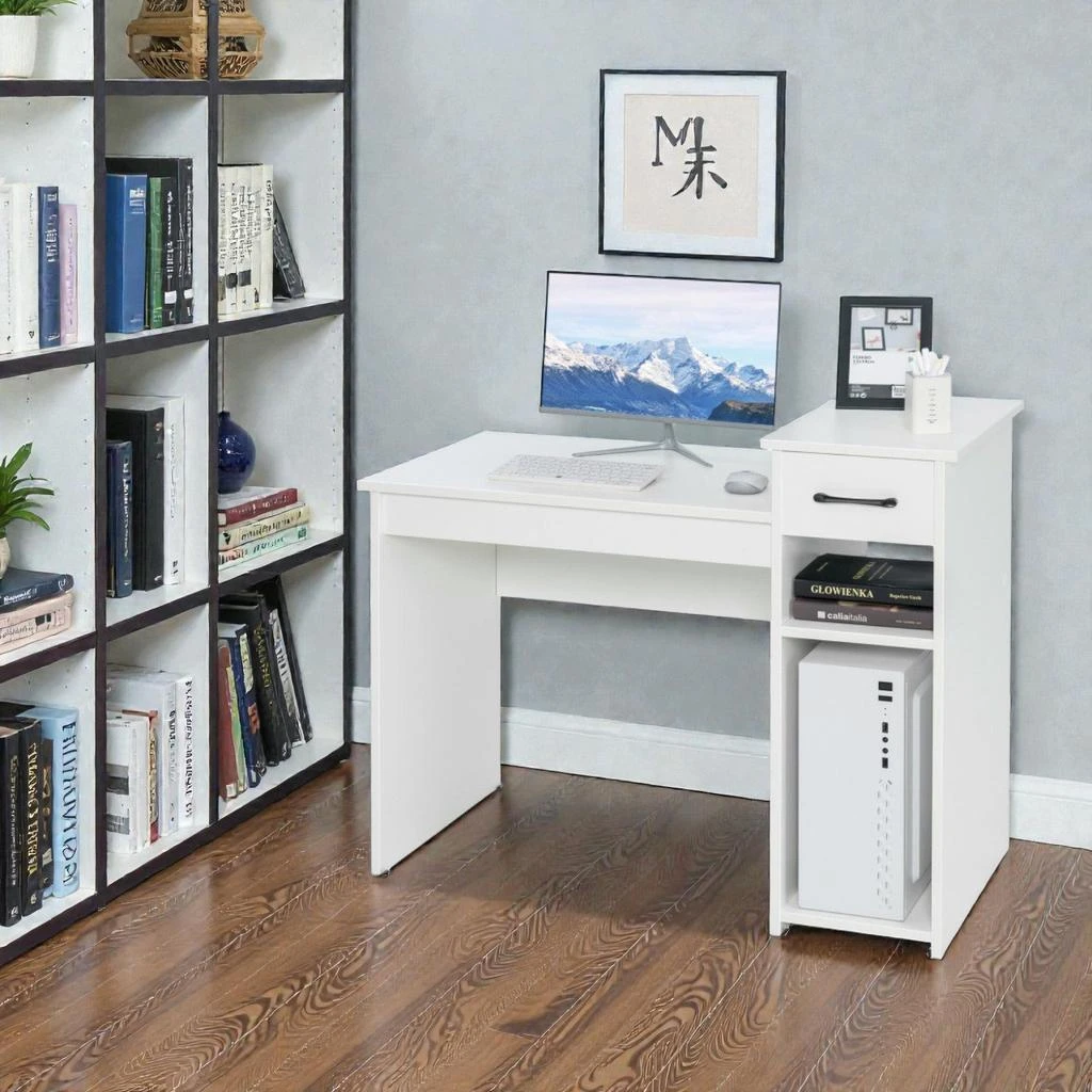 Hivvago Modern Study Desk with Integrated Drawer and CPU Platform