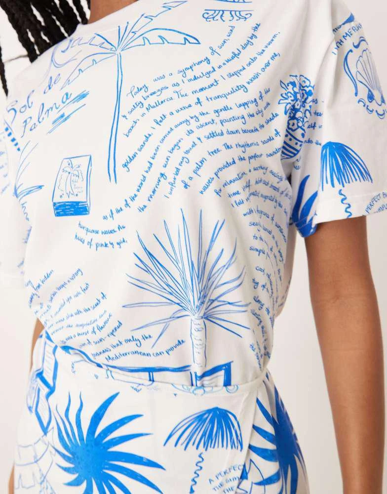 Never Fully Dressed Never Fully Dressed tie waist palm print mini dress in cream 3