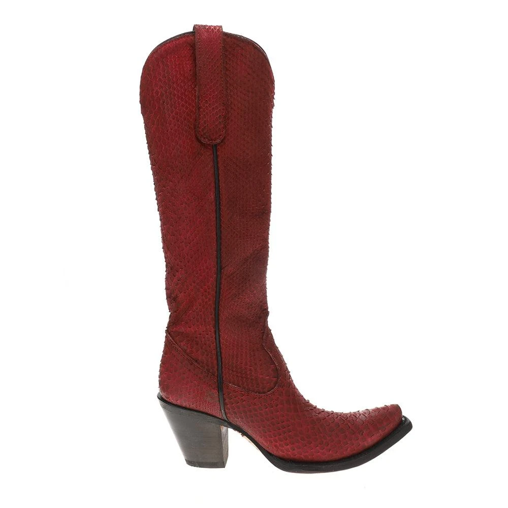 Genuine Red Full Python Snip Toe Tall Top Cowboy Boots