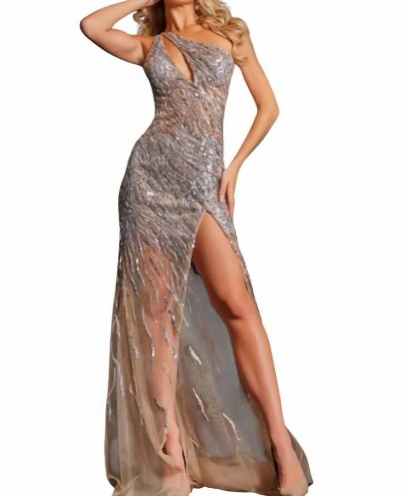 Jovani - One Shoulder Sequin Prom Dress  On Sale Now with Up to 56% Off |  Discover Exclusive Deals & Savings at BeyondStyle  Authentic Jovani women  > dresses > maxi|jovani-one-shoulder-sequin-prom-dress-nude-silver|clothing| dresses|maxi|polyester ...