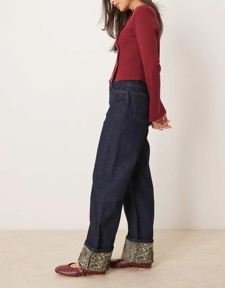 ASOS ASOS DESIGN leopard print turn up jean in indigo 3