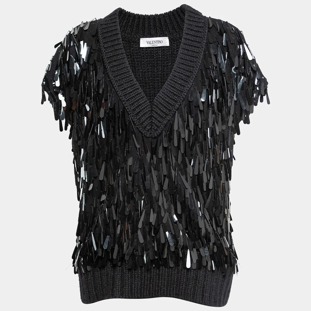Valentino Valentino Black Sequin Embellished Wool Sweater Vest S 1