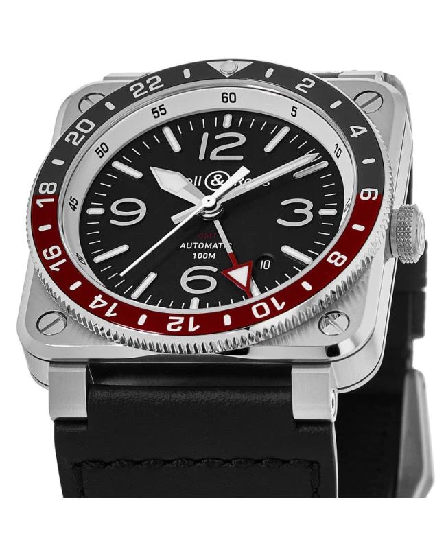Bell & Ross Bell & Ross BR 03-93 GMT Black Dial Leather Strap Men's Watch BR0393-BL-ST/SCA 3