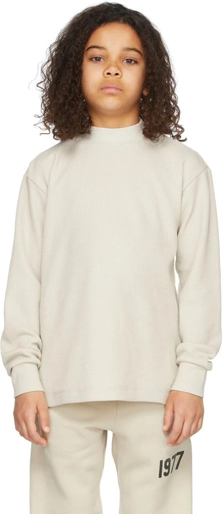Essentials Kids Beige Waffle Mock Neck Long Sleeve T-Shirt 2