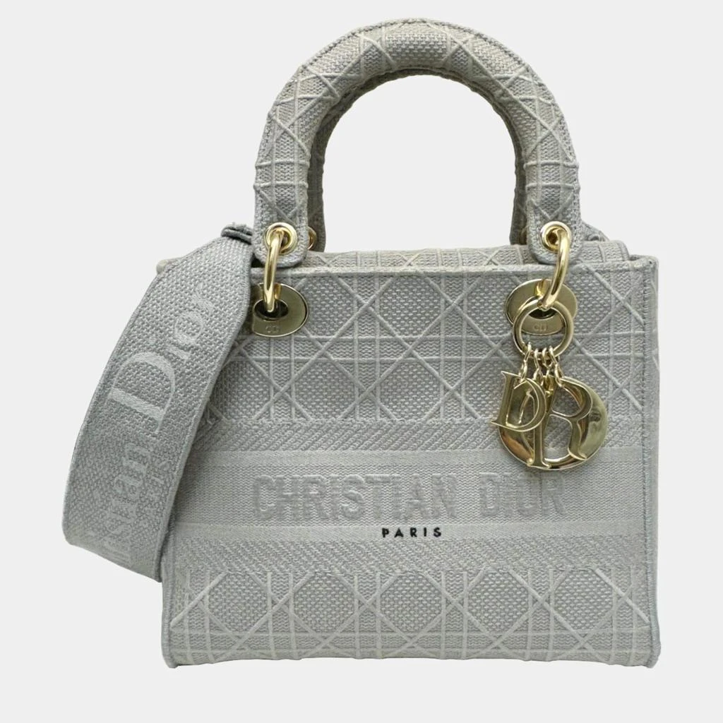 Dior Dior Grey Canvas Medium Cannage Lady D-Lite Tote Bag 1