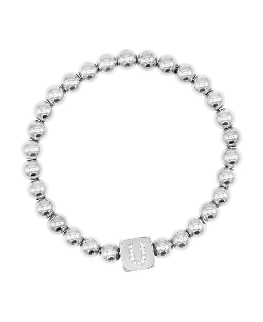 ADORNIA Silver Crystal Initial Cube Stretch Bracelet 1