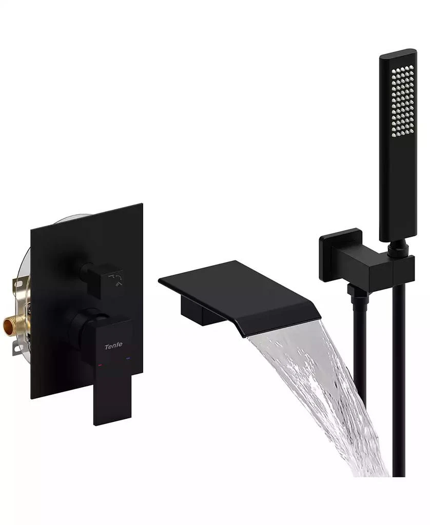 Slickblue Male NPT Tub Faucet with Hand Shower Waterfall Bathtub Shower System with Brass Valve
