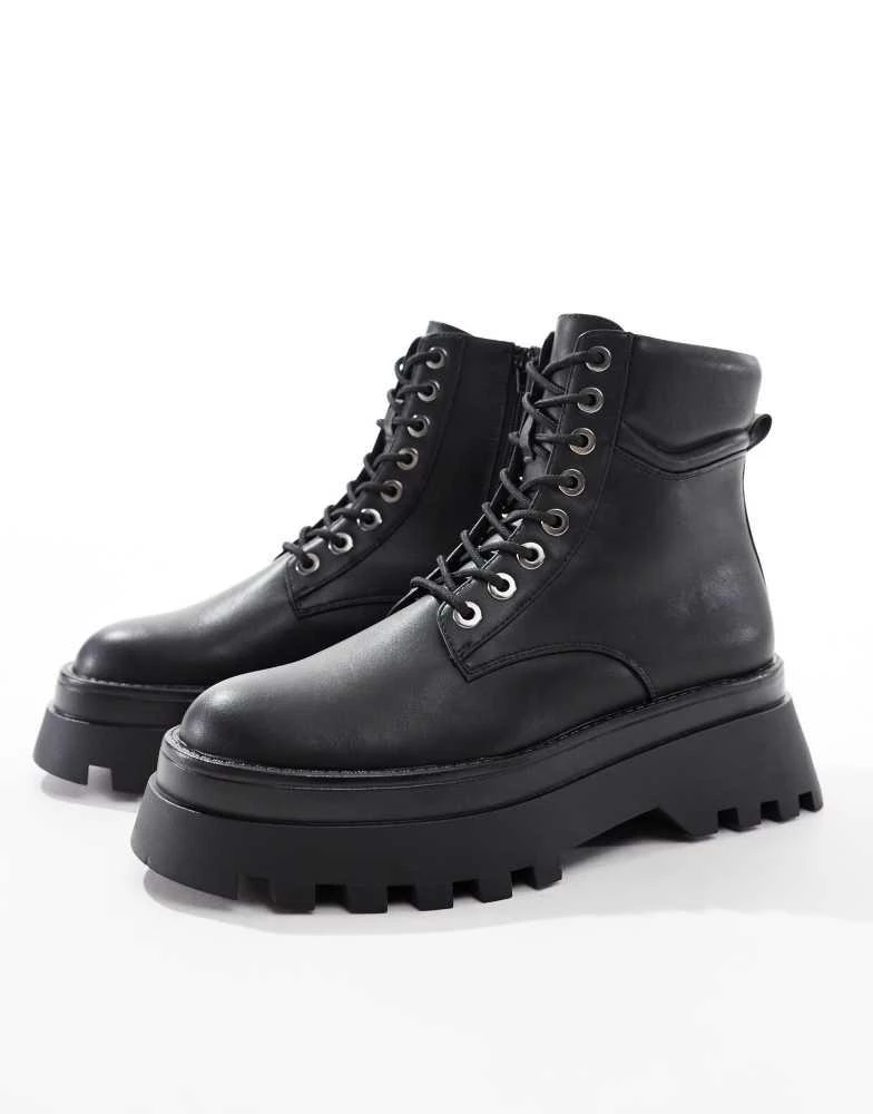 ASOS ASOS DESIGN lace up boots in black with chunky sole 1
