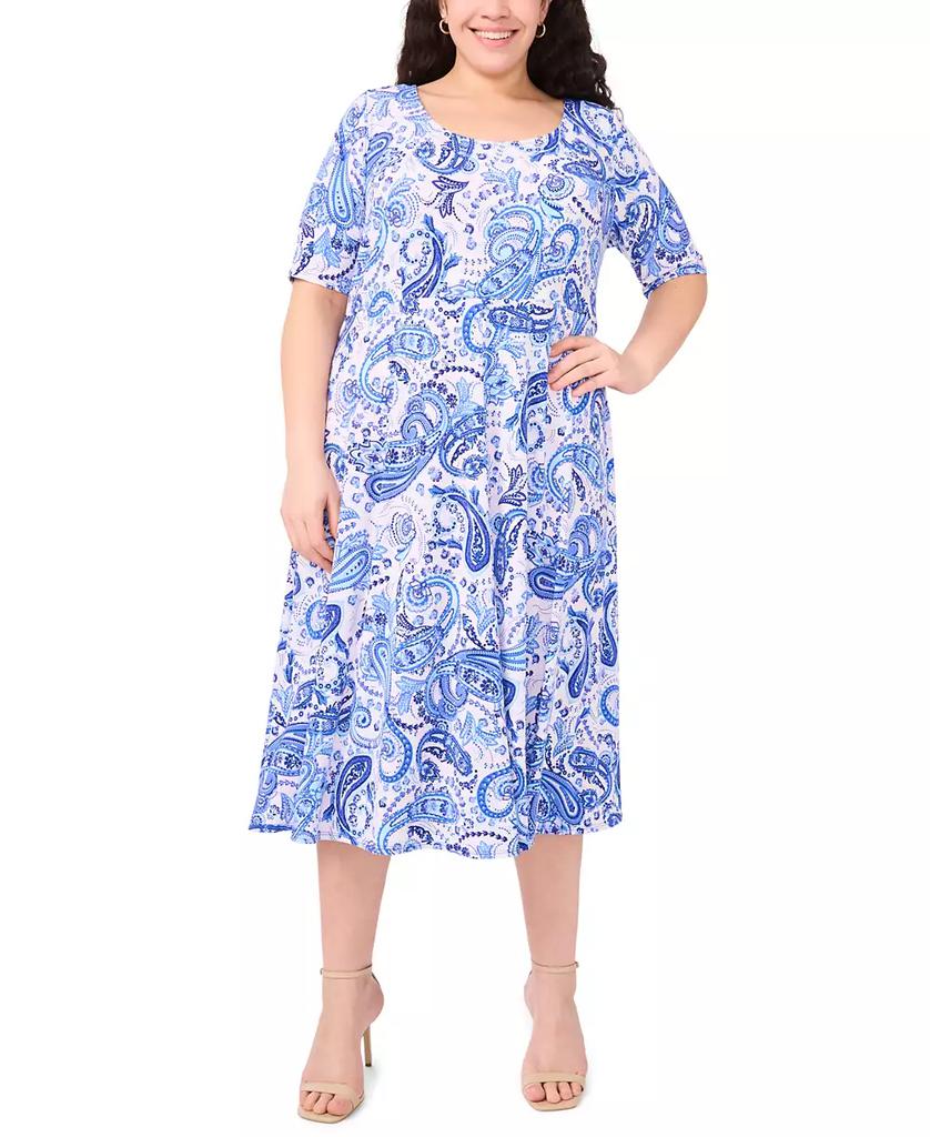 MSK Plus Size Printed Jersey Elbow-Sleeve Midi Dress