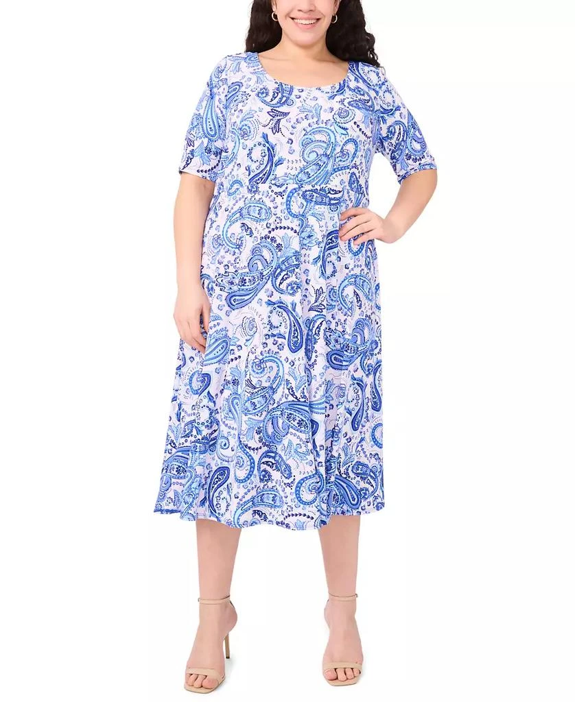 MSK Plus Size Printed Jersey Elbow-Sleeve Midi Dress 1