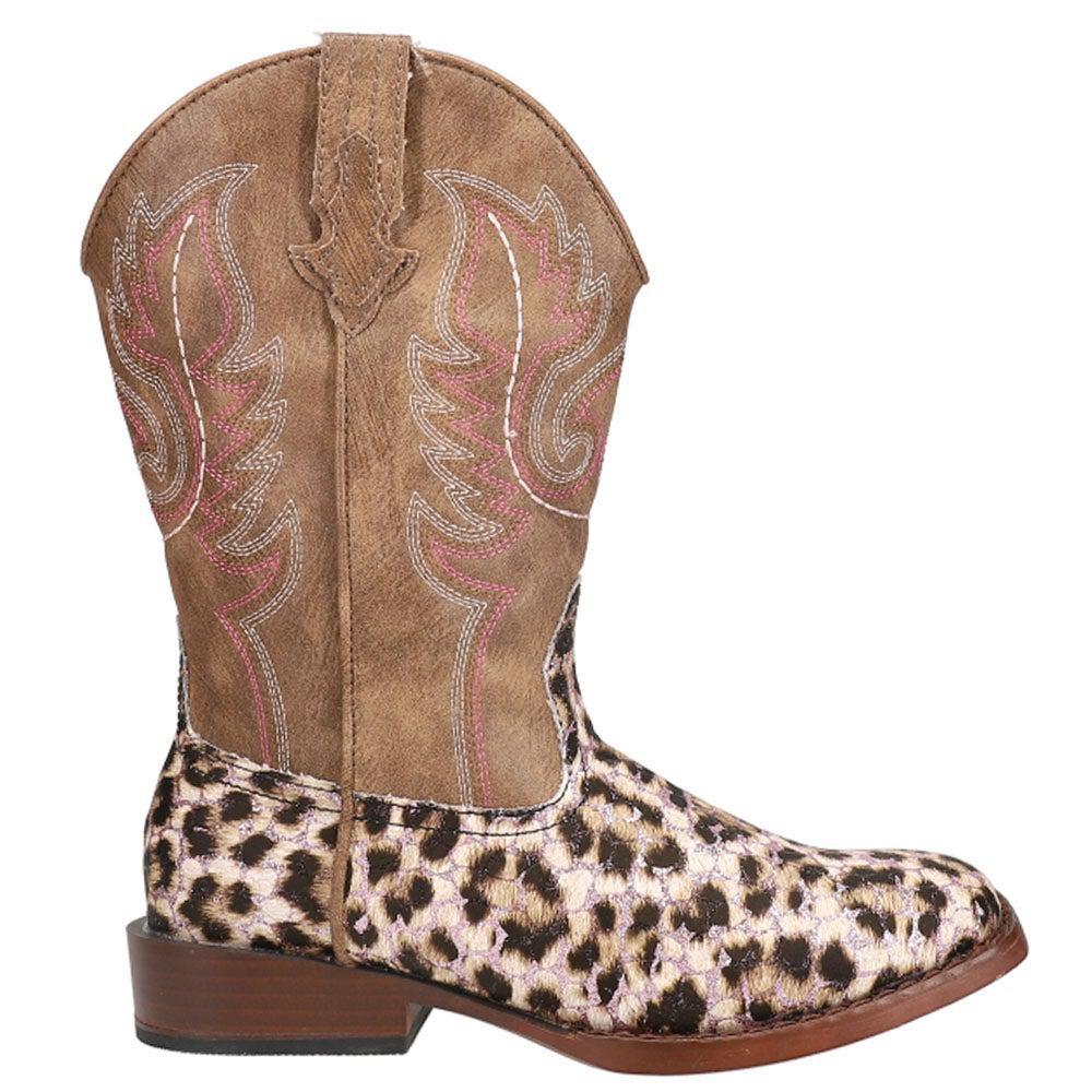Roper Glitter Leopard Square Toe Cowboy Boots (Little Kid-Big Kid)