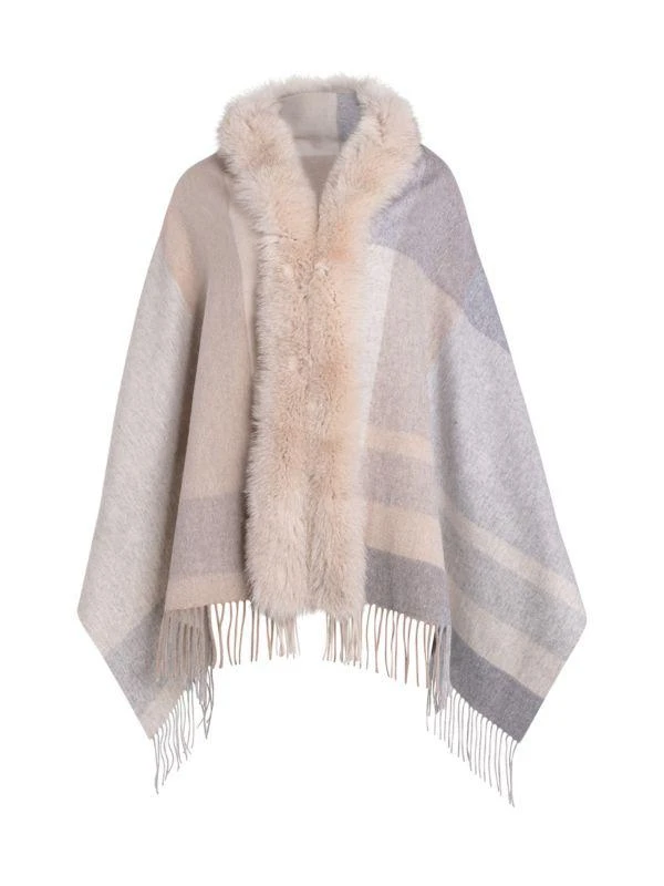 WOLFIE FURS Made For Generations™ Shearling Trim Cashmere & Wool Shawl 1