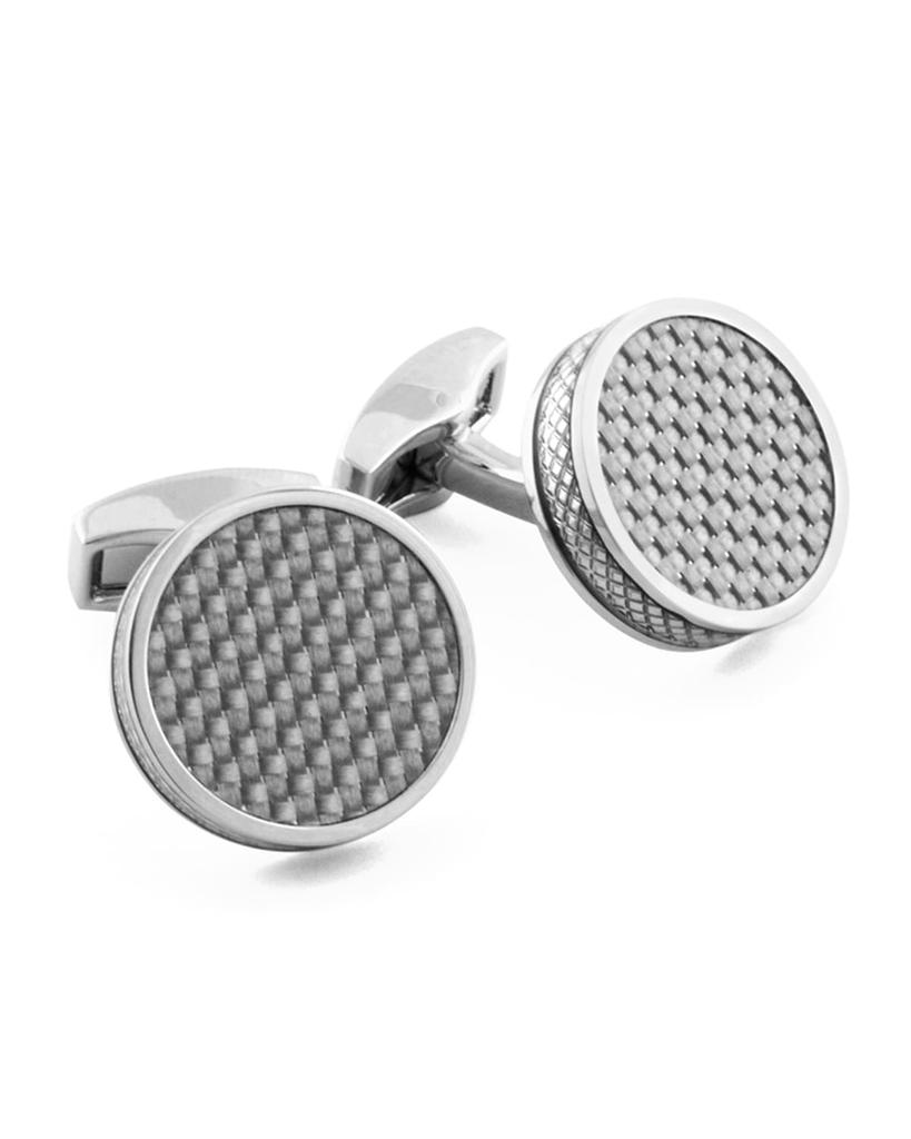 Tateossian Rhodium-Plated Carbon Fiber Round Cuff Links