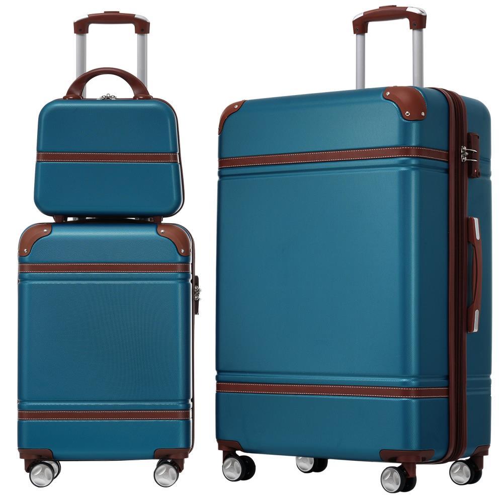 BreeBe Lightweight Blue Hardshell Luggage Set with TSA Lock, 3 Pieces 20'+28' Spinner Suitcases & Cosmetic Case
