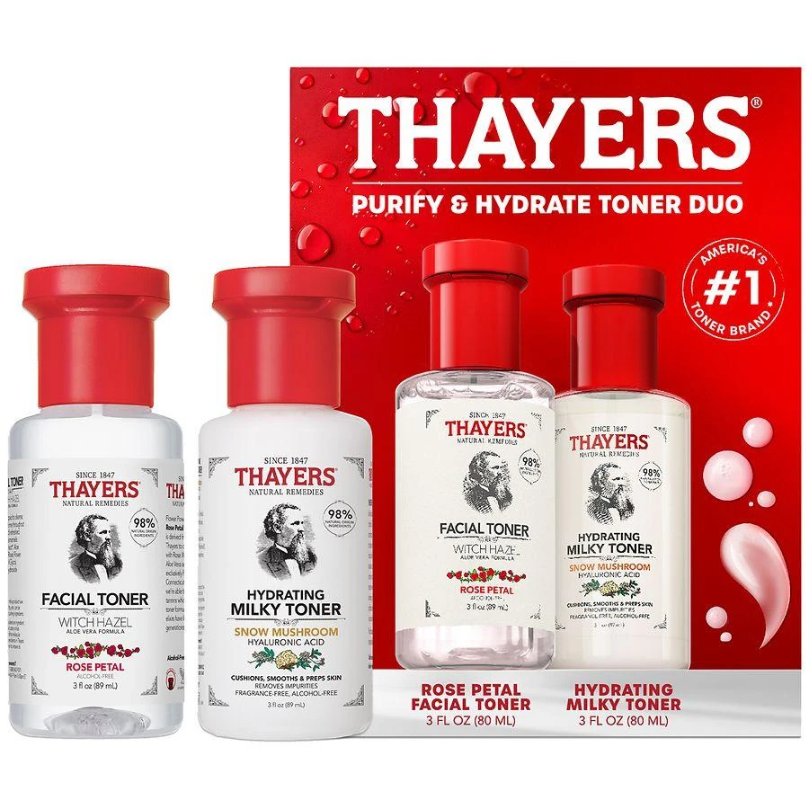 Thayers Purify 
Hydrate Toner Duo, Rose Petal Facial Toner 
Hydrating Milky Toner