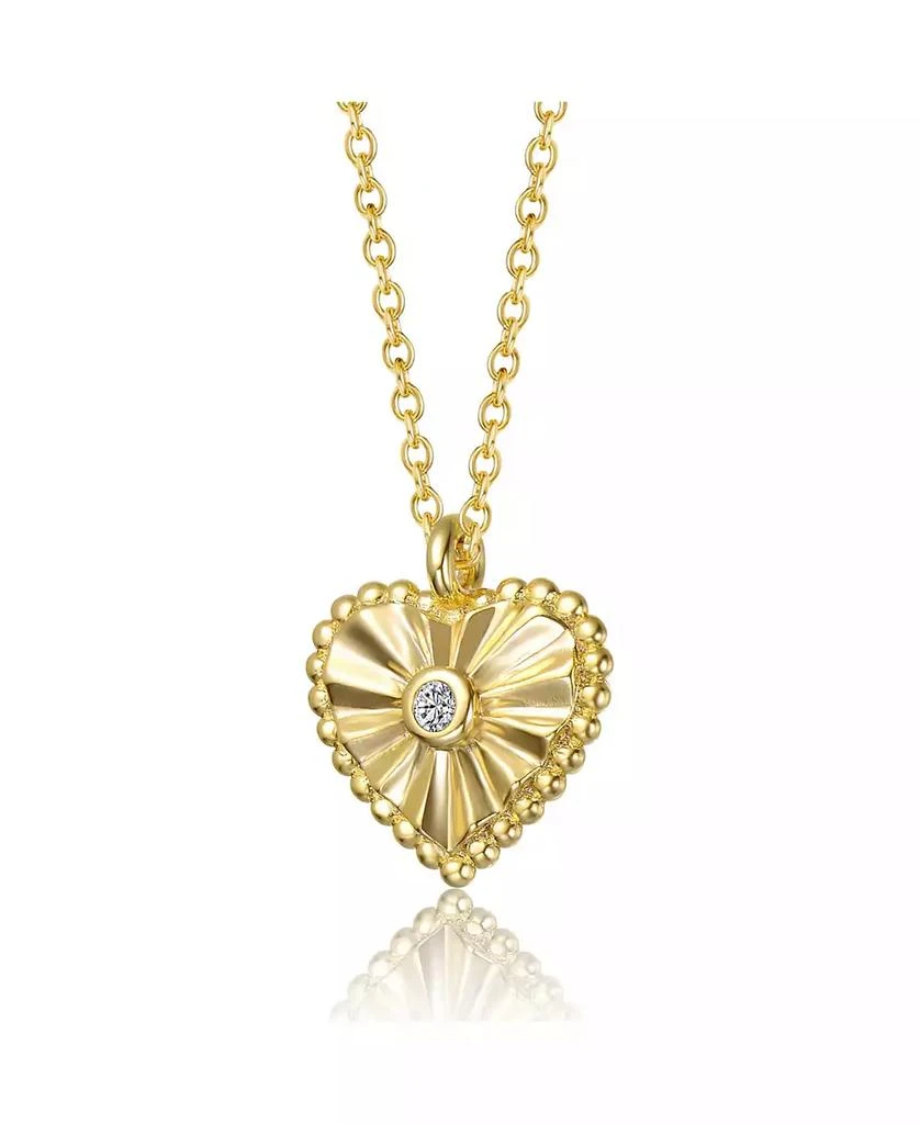 Genevive Sterling Silver 14k Gold Plated Cubic Zirconia Textured Heart Pendant Necklace 3
