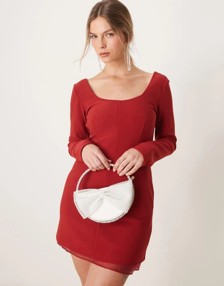 Abercrombie & Fitch Abercrombie & Fitch scoop neck mini aline dress with sheer insert in burgundy 4