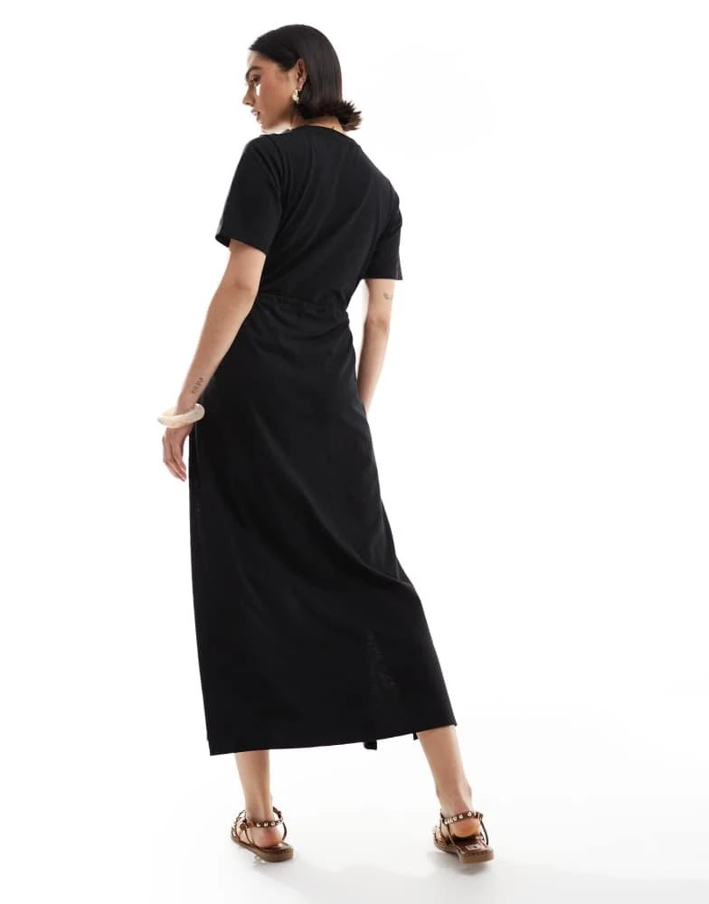 black short sleeve smock dress Black boohoo Rib Cotton Poplin Short Sleeve Smock Dress