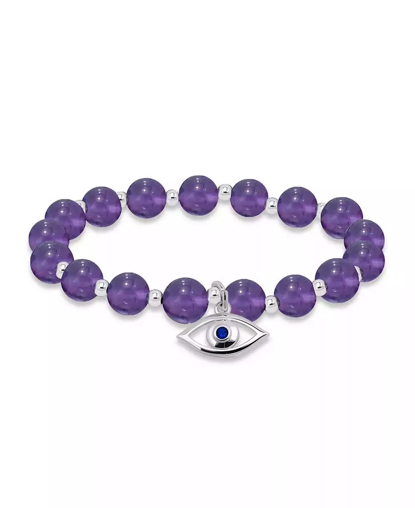 Macy's Silver-Plated Beaded Evil Eye Charm Stretch Bracelet 1