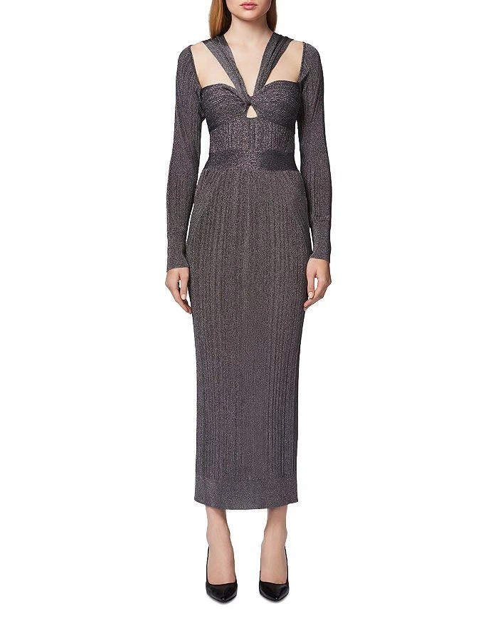 knee length dresses for ladies Herve Leger Red Long Sleeve Plunge Bandage Dress