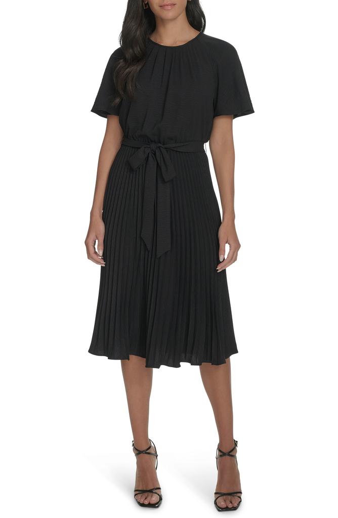 Calvin Klein Aerowash Flutter Sleeve Pleated Dress