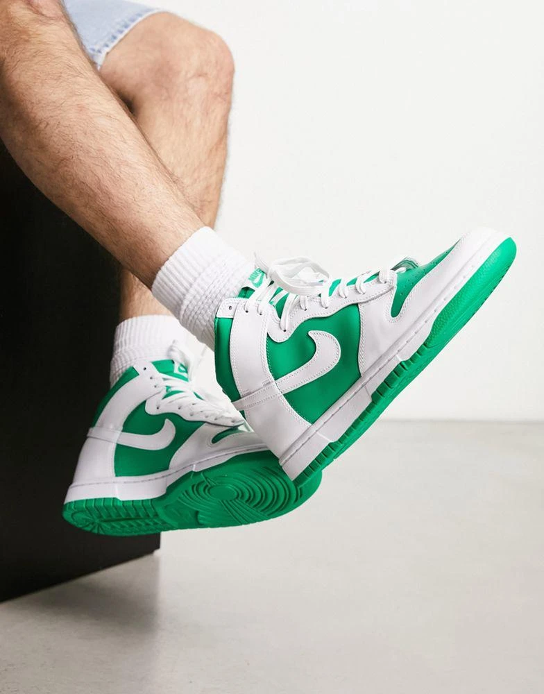 Nike Nike Dunk Hi Retro trainers in white and green 1