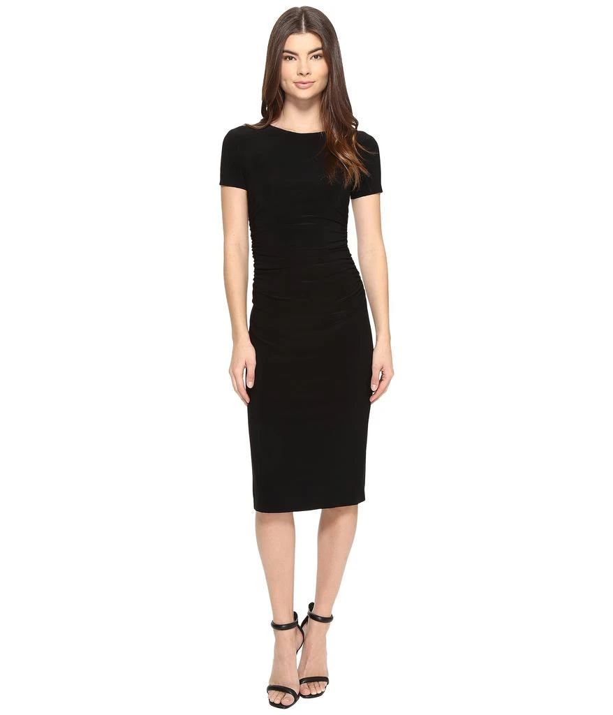 Norma Kamali Short Sleeve Crew Neck Shirred Waist Dress 1