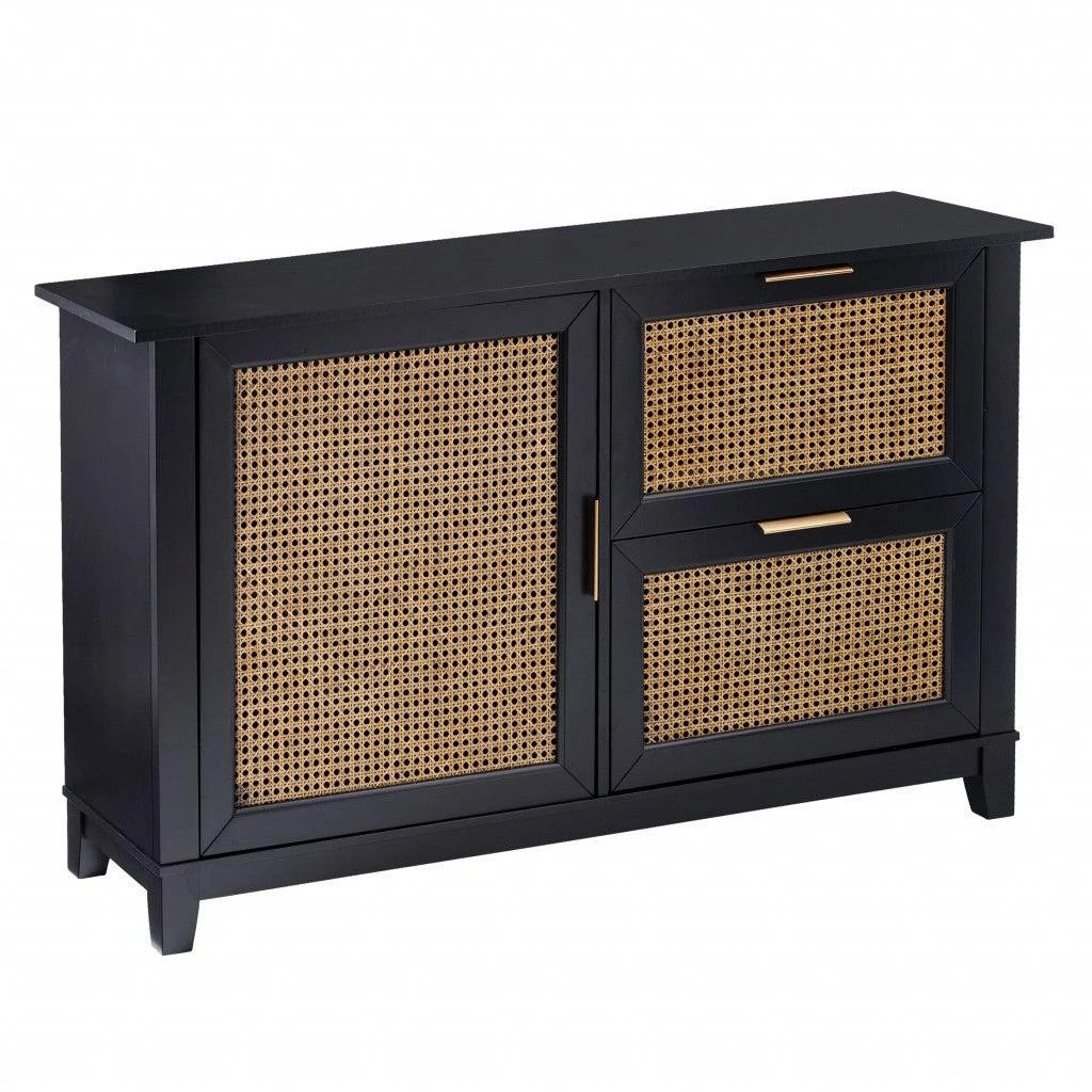Shop Black and Cane Bamboo Accent Storage Cabinet on Sale at ...
