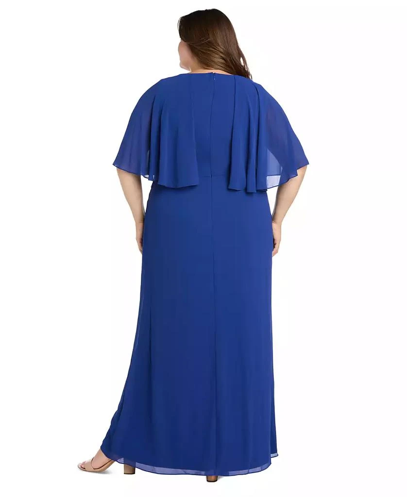 R & M Richards Plus Size Cape-Sleeve Embellished-Waist Gown 3