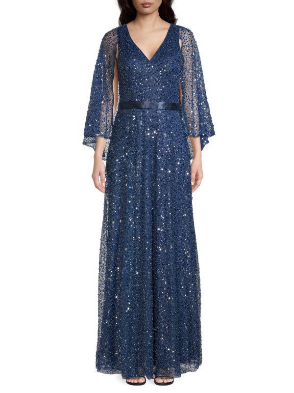Basix Black Label Cape Sequin Beaded Gown