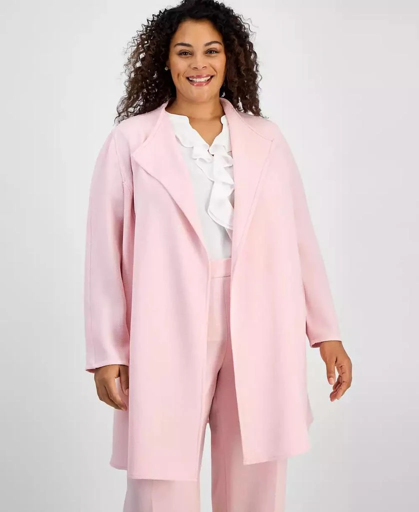 Kasper Plus Size Melange Crepe Drape-Lapel Open-Front Blazer 1
