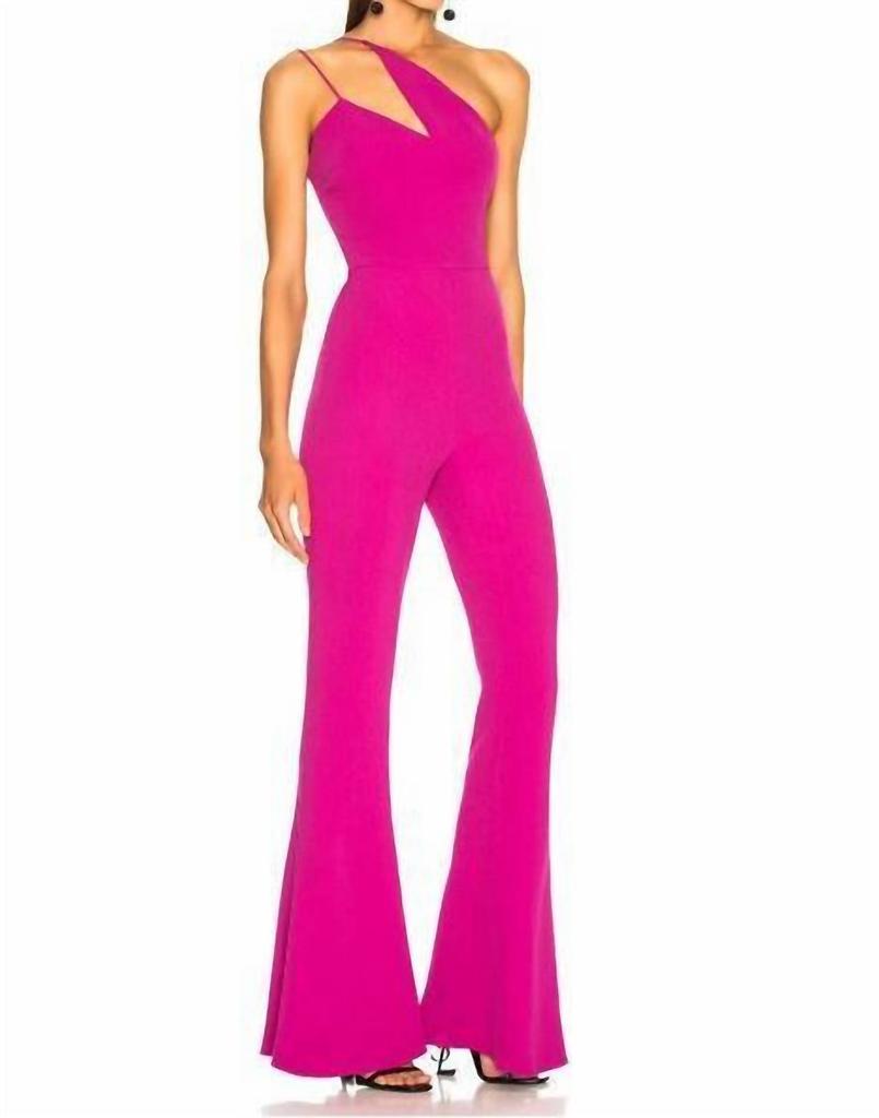 CUSHNIE Nikkita One Shoulder Flared Leg Jumpsuit In Pink