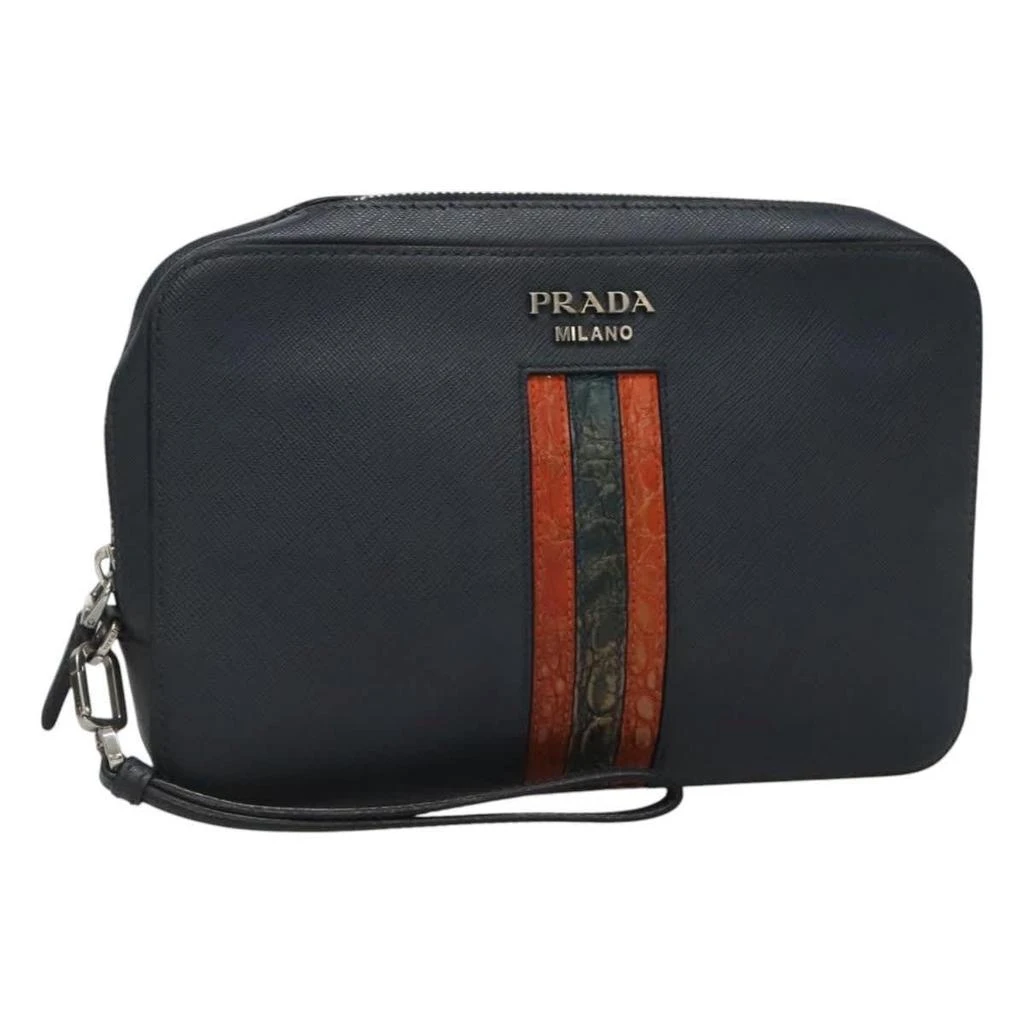 Prada Zip Pochette Saffiano Leather Leather Clutche 
Pouche Bag (Pre-Owned)