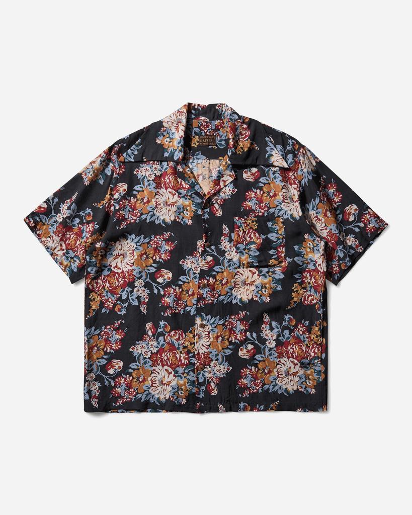 KAPITAL Men's Silk Rayon Champetre Maria Wrangle Collar Aloha Shirt Black