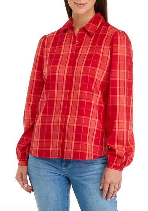 Biltmore® Womens Long Puff Sleeve Button Front Shirt 1