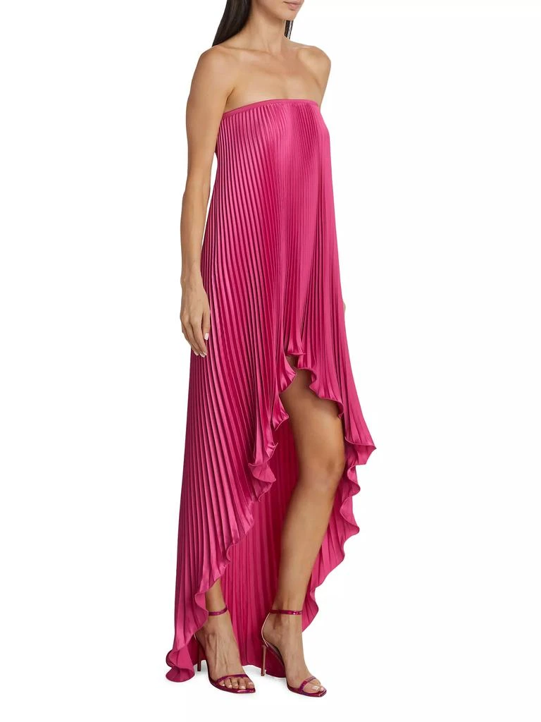 L'Idée Les Éléments Feminite Pleated Satin High-Low Strapless Dress 4