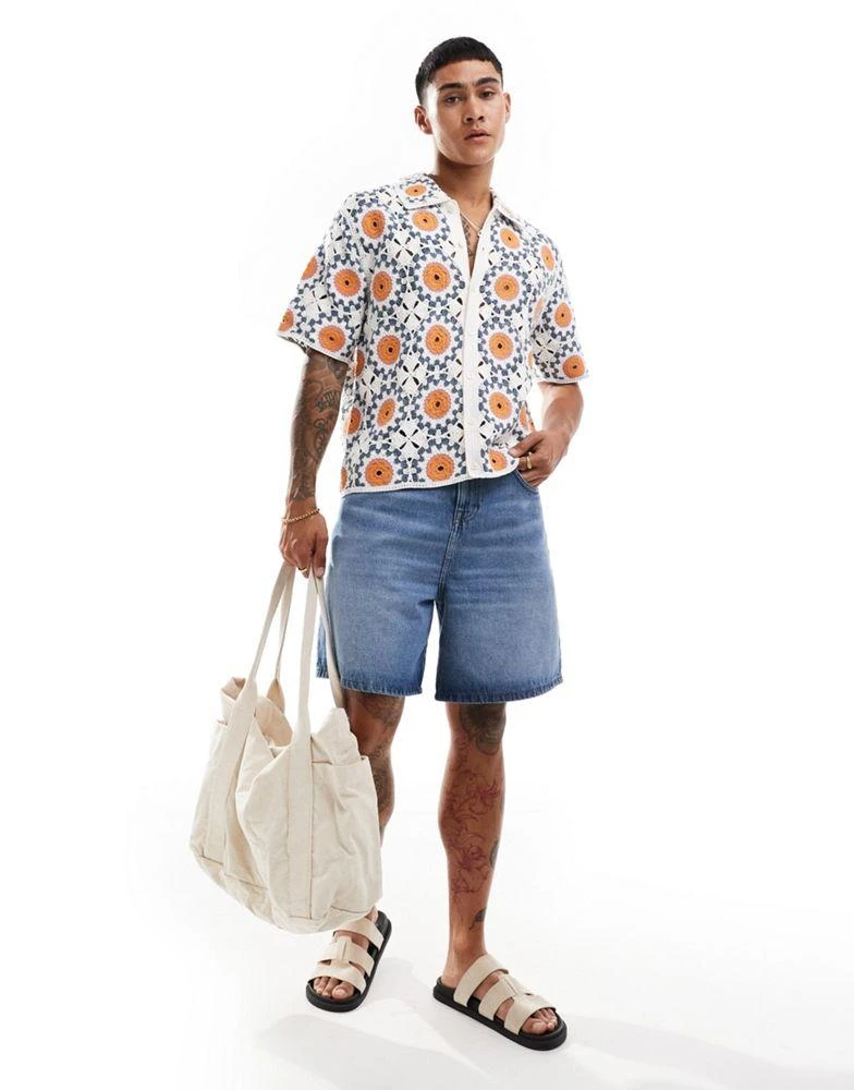 Abercrombie & Fitch Abercrombie & Fitch buttonthrough circle summer crochet knit polo in cream 3